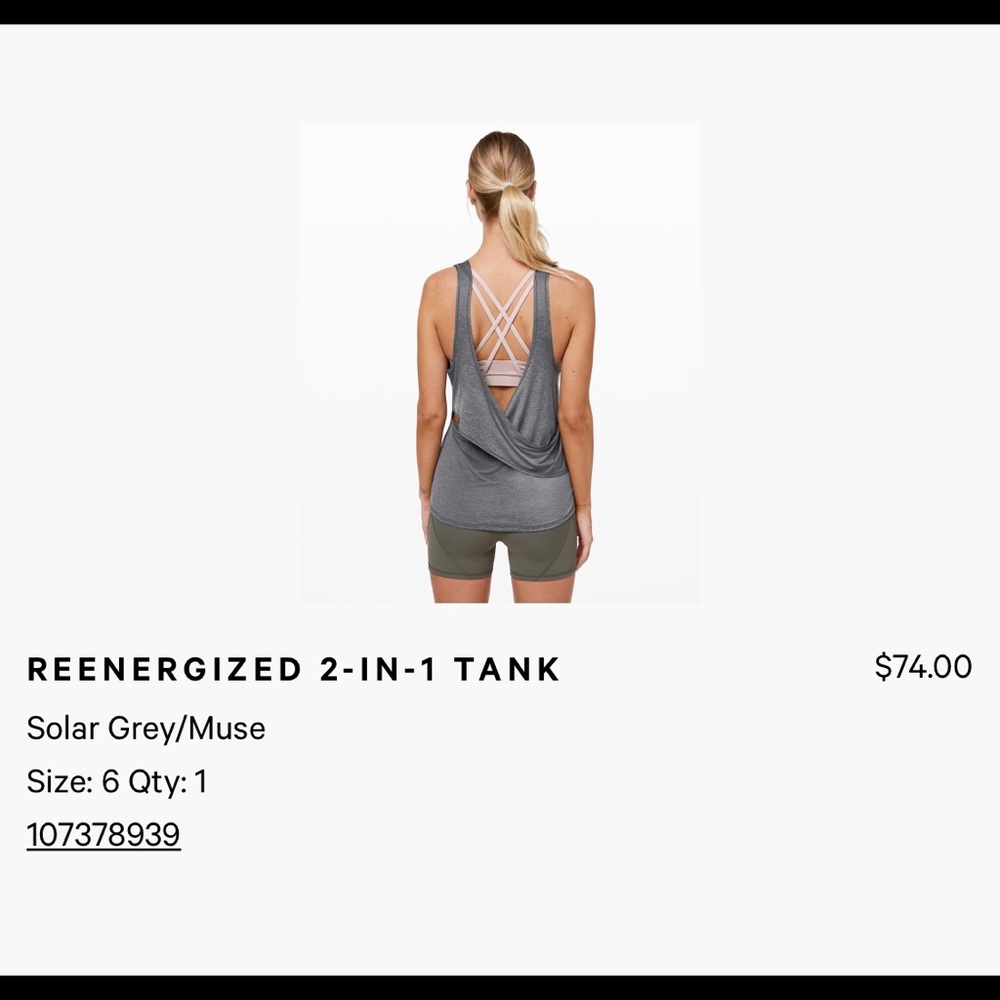 Lululemon reenergized 2 in 1 tank